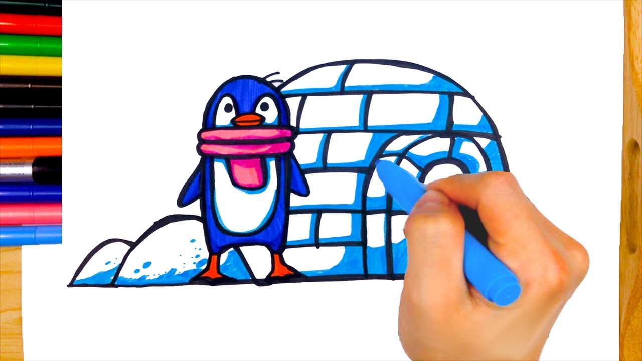 Let's Draw a Penguin and Igloo | Painting For Kids | Coloring Page