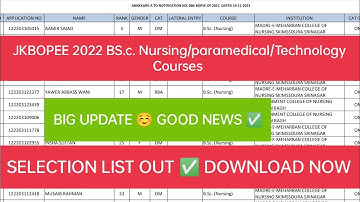 JKBOPEE BSc. NURSING SELECTION LIST OUT ✅ DOWNLOAD NOW ✅ Wait Is Over 🙂