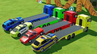 .Double Flatbed Trailer Truck vs Speedbumps | Train vs Cars | Tractor vs Train | BeamNG.Drive