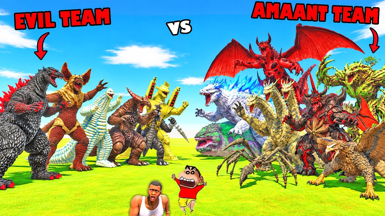 EVIL GODZILLA TEAM vs ALL HUNTING SERIES KAIJUs in PART 41 Animal Revolt Battle Simulator w SHINCHAN