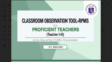 Classroom Observation - RPMS PPST TOOL SY 2020- 2021 T1-T3