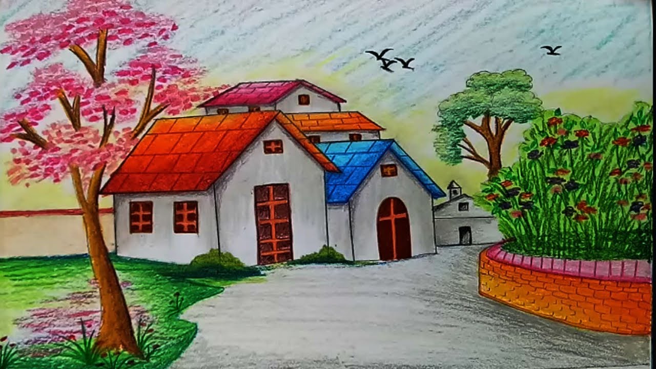 How to draw Landscape scenery of beautiful nature..step by step/Oil pastel  drawing | Landscape photography nature, Landscape drawings, Drawing scenery