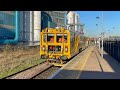 EWS liveried Class 66 on freight + Networkrail stoneblower departing WBQ (22/11/21)