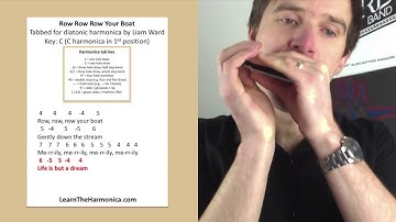 Row Row Row Your Boat for C harmonica with harp tabs (Children