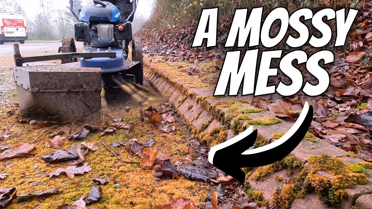 Moss Brush Makes QUICK WORK of Tidying MESSY Looking Car Park.