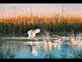 💗 Лебеди, полет, озеро, камыши. Живопись маслом. Рисуем вместе с художником Александром Григорьевым