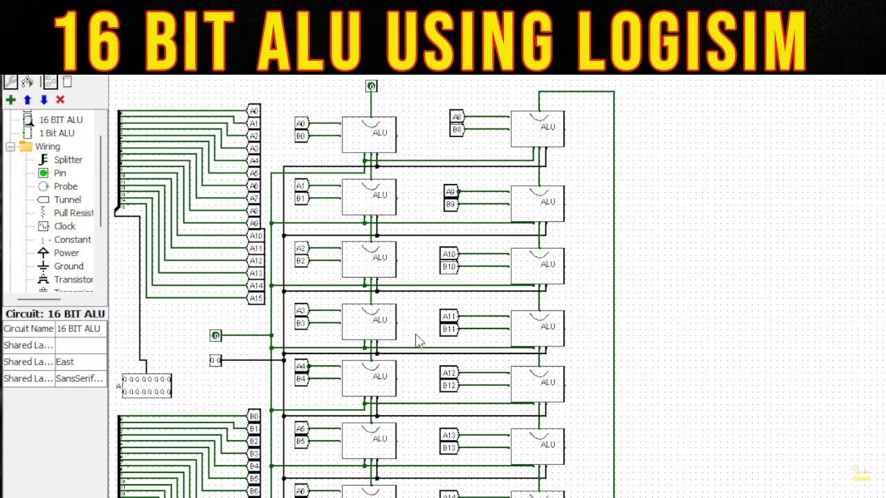 16 Bit ALU using logisim (AND,OR,Add,Sub) - YouTube