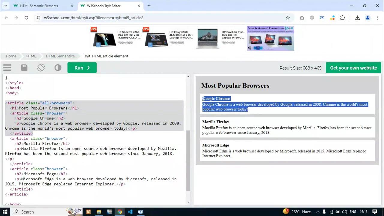 W3schools html tutorial 21 html semantic elements youtube