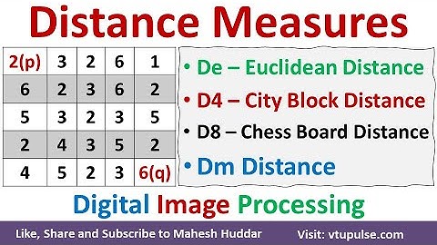 How to Compute De, D4 City Block Distance, D8 Chess Board distance, and Dm distance by Mahesh Huddar