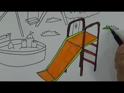 Cara Menggambar Dan Mewarnai Taman Bermain Untuk Anak Menggunakan