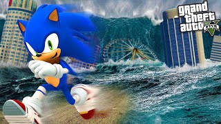 GTA 5 Nhím Sonic Chạy Trốn Trận Sóng Thần Đang Tràn Vào Và Biến Toàn Bộ Thành Phố Thành Biển Nước !