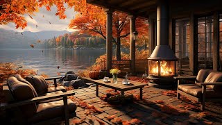 Cozy Autumn Coffee Shop Ambience 🍂 Warm Jazz Instrumental Music & Crackling Fireplace for Relaxing