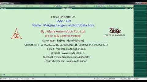 Tally Add On : Merging Ledgers without Data Loss in Tally.ERP9 software.