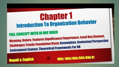 Organizational Behaviour I Organizational Behaviour Chapter 1 /MBS/ MBA/BBS/BBA/BBM Nepali/Dibakar