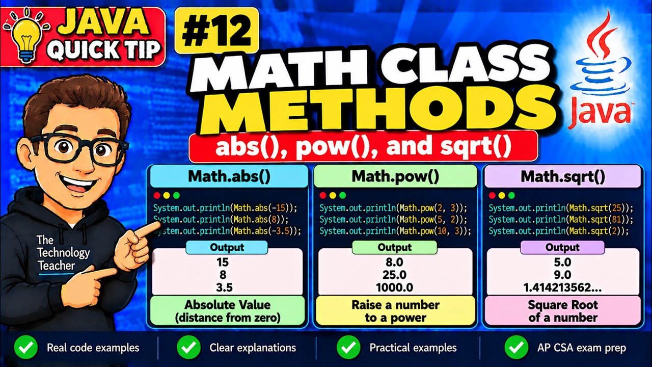 Java Quick Tip #12: Math Class Methods | Math.abs(), Math.sqrt() & Math ...