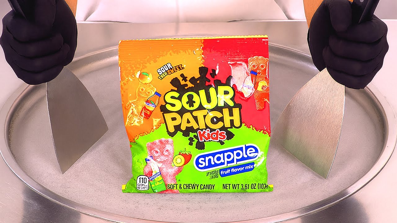 Rolling Sour Patch Kids Snapple Into Ice Cream Rolls | ASMR
