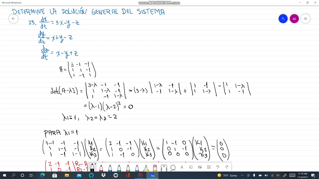 determine-la-solucion-general-23-dx-dt-3x-y-z-dy-dt-x-y-z-dz-dt-x-y
