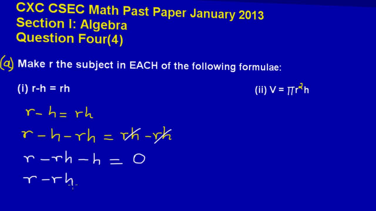 CSEC CXC Maths Past Paper 2 Ques 4a Jan 2013 Exam (Answers)_ by Will EduTech - YouTube