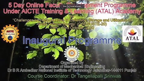 Inauguration Ceremony: Online Faculty Development Programme on "COCSUSTE-20" (October 19 - 23, 2020)