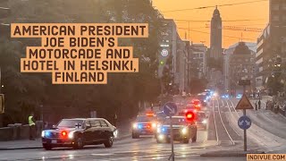 Кортеж и отель американского президента Джо Байдена в Хельсинки, Финляндия (+ субтитры)
