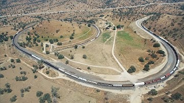 Union Pacific headed up the Tehachapi Loop - Drone