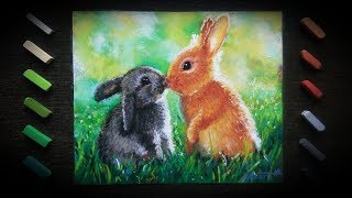Как нарисовать кроликов сухой пастелью. Поэтапно.