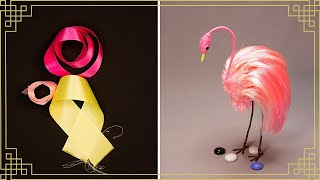 Very simple and easy -  how to make a flamingo from ribbons!