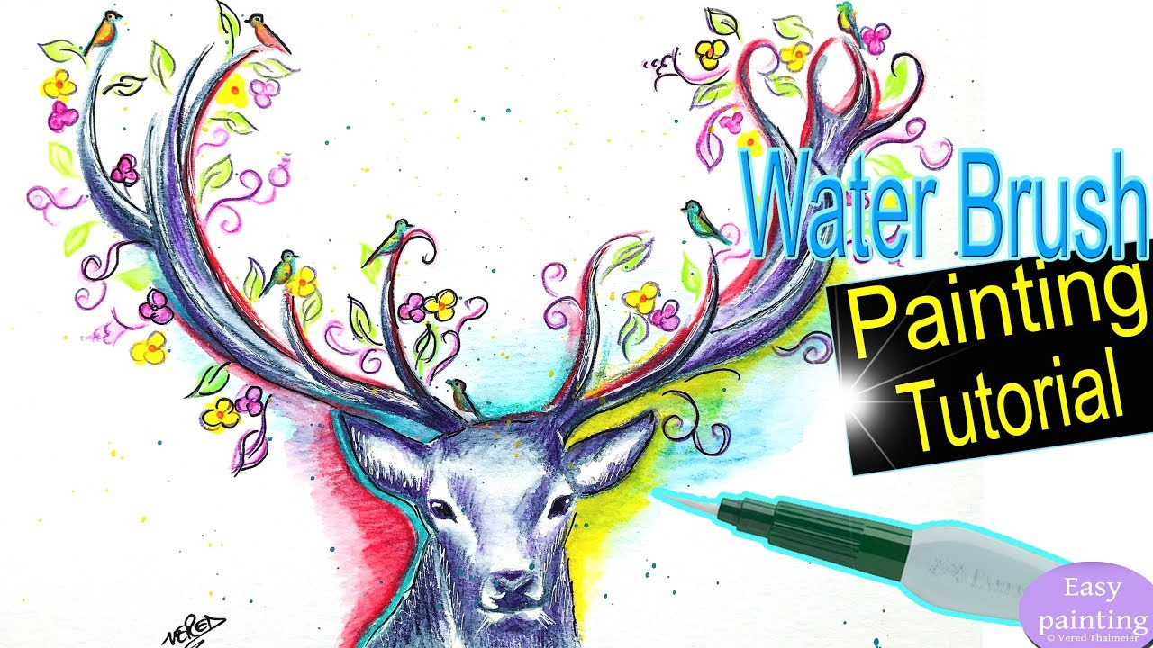 how-to-paint-deer-antlers-with-water-brush-watercolor-pencils-painting