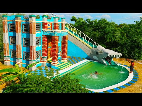 [Full Video] Building Creative 4-Story Classic Mud Villa, Swimming Pool & Dinosaur Water Slide