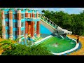 Full building creative 4story classic mud villa swimming pool  dinosaur water slide