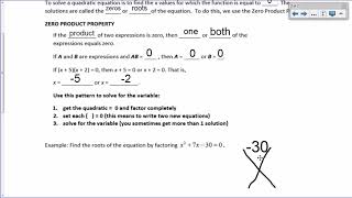 ALG: Solving Quadratic Equations (u10 d2 notes)