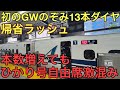 【始発から16時まで全列車満席】初のGW帰省ラッシュのぞみ13本ダイヤの状況を見てきた！限界増発でも利用者増加でひかり号自由席激混み【品川駅】