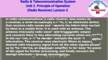Radio & Telecommunication l Unit 2. Radio Receiver l Principle of operation Lecture-1 l Electronics