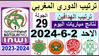 ترتيب الدوري المغربي وترتيب الهدافين الجولة 29 اليوم الاحد 2-6-2024 - نتائج مباريات اليوم