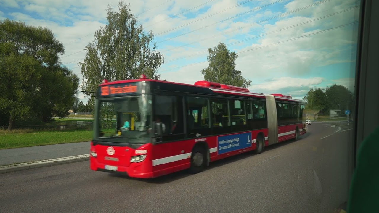 Sweden, Stockholm, bus 573 ride from Märsta station to Arlanda Airport ...