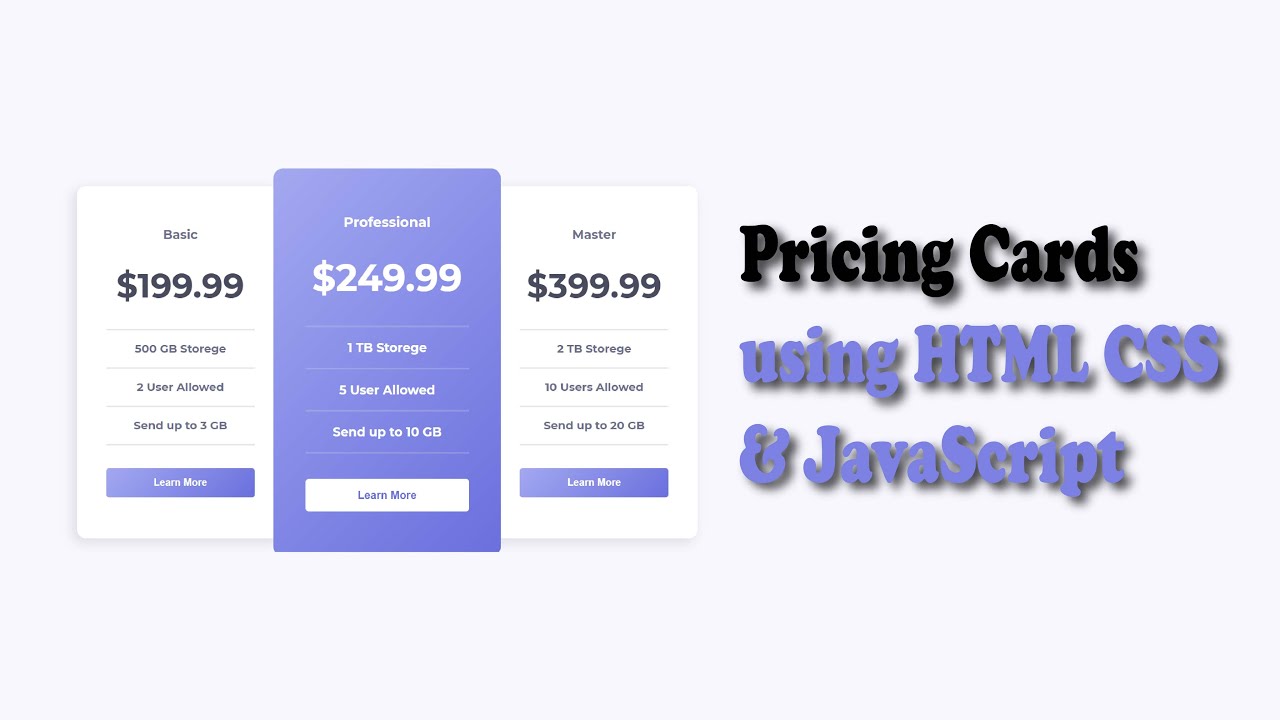 Pricing Cards using HTML CSS & JavaScript | | Mr. Project Designer ...
