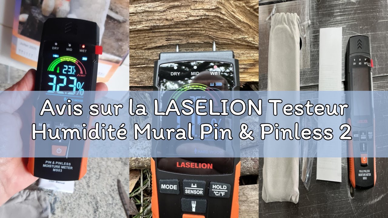 Testeur D'humidité Mural LASELION MS03 - 2 En 1 Pin & Pinless, écran Rétro-éclairé, Avec Thermomètre