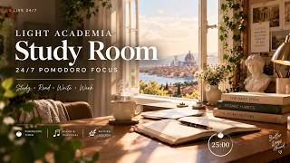 Light Academia Study 24/7 ☀️ Sunlit Library, Soft Piano & Pomodoro Timer (No Ads) Work Relax Learn screenshot 1