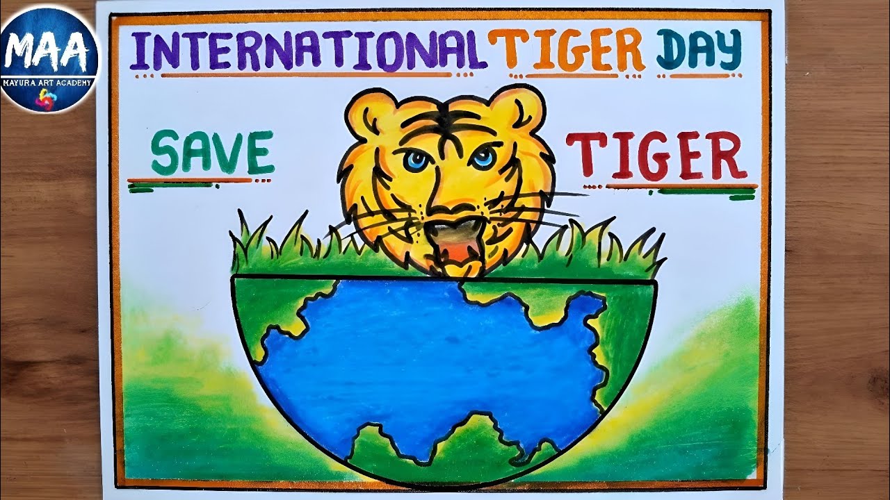 International Tiger Day Drawing | World Tiger Day Poster | Save Tiger Save Wildlife Poster Drawing