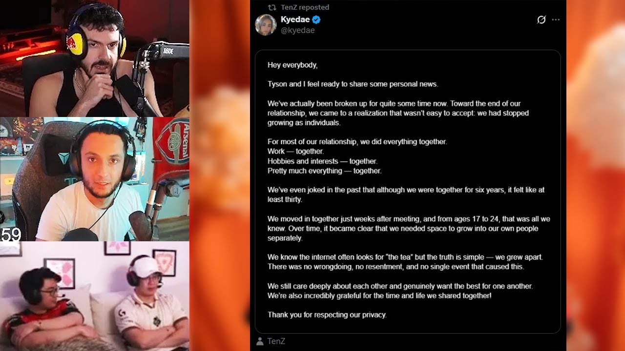 Streamers React to Kyedae and TenZ’s Breakup Tweet feat. FNS, s0m, tarik