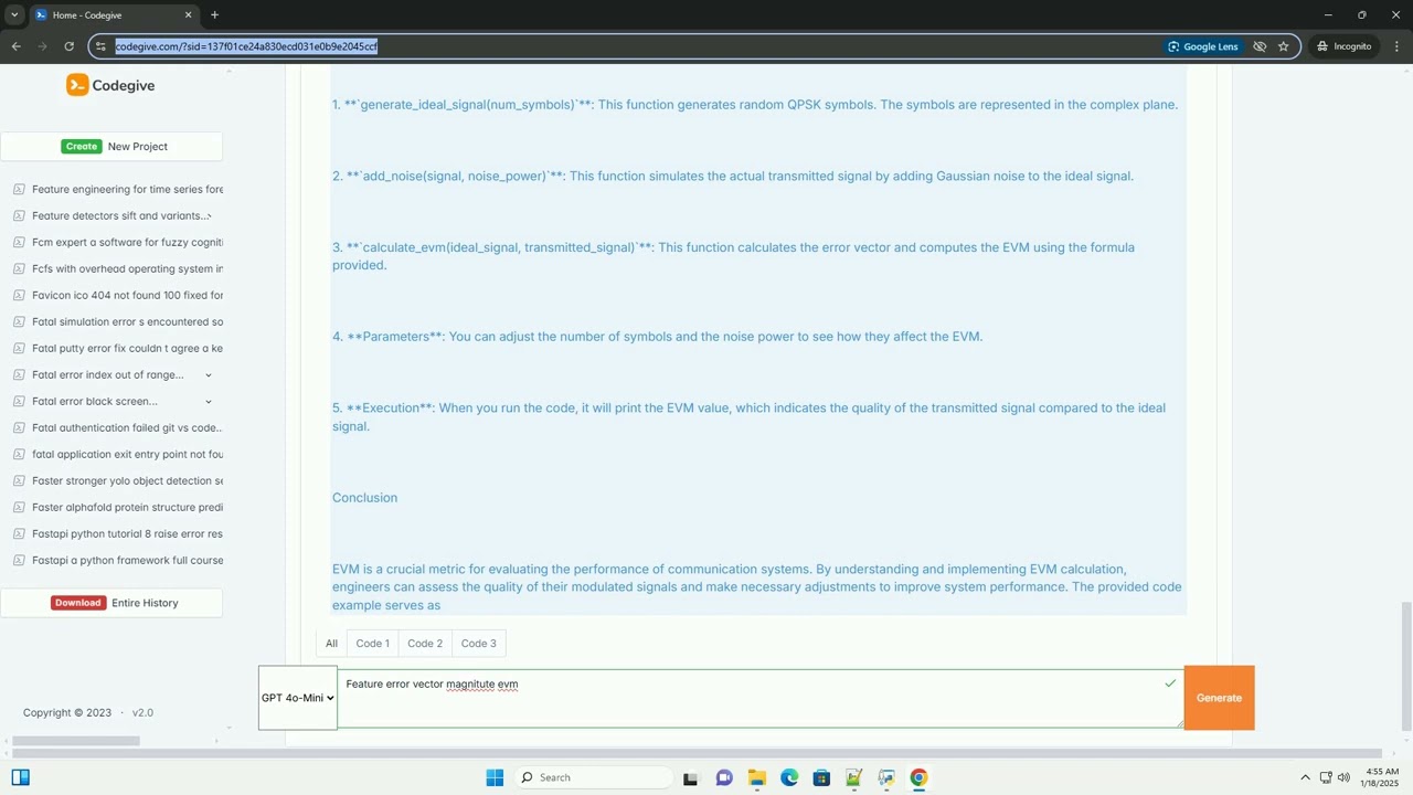 feature error vector magnitute evm