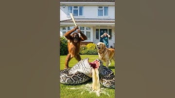 Orangutan vs Python Dramatic Rescue of a Puppy in the Family’s Backyard! #monkey #animals #shorts