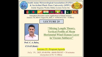 Lectures on Atmospheric Dynamics & its Applications to Climate Sciences, L25, 19July2025,  SAMA-SPPU