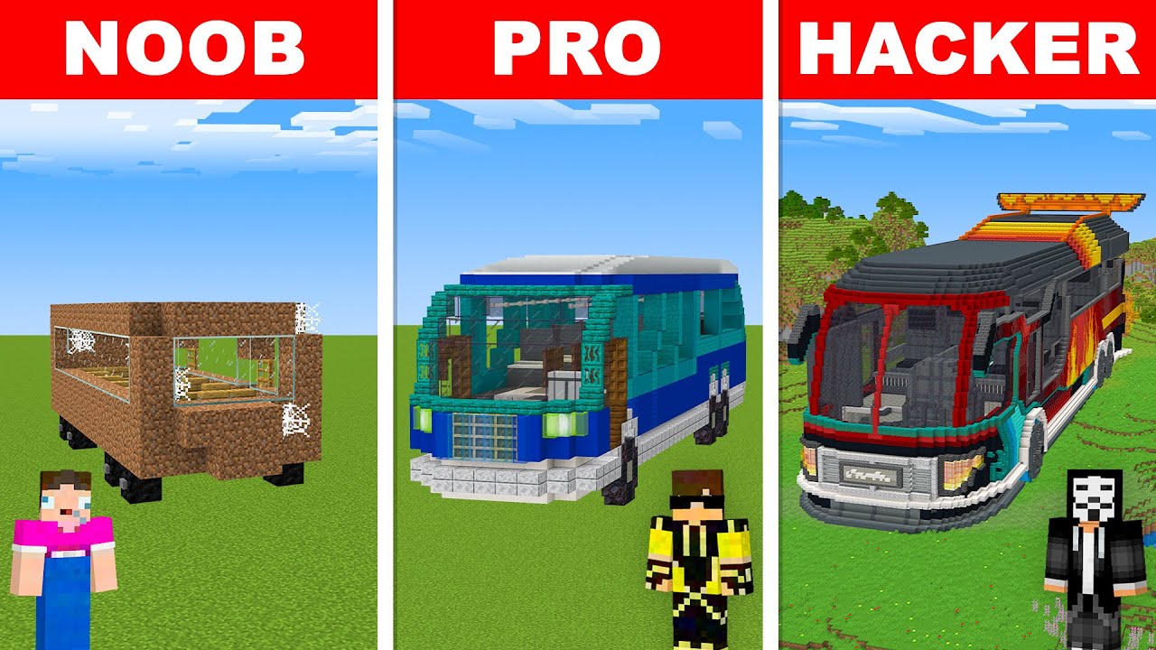 Minecraft NOOB vs PRO vs HACKER: BUS BUILD CHALLENGE in Minecraft