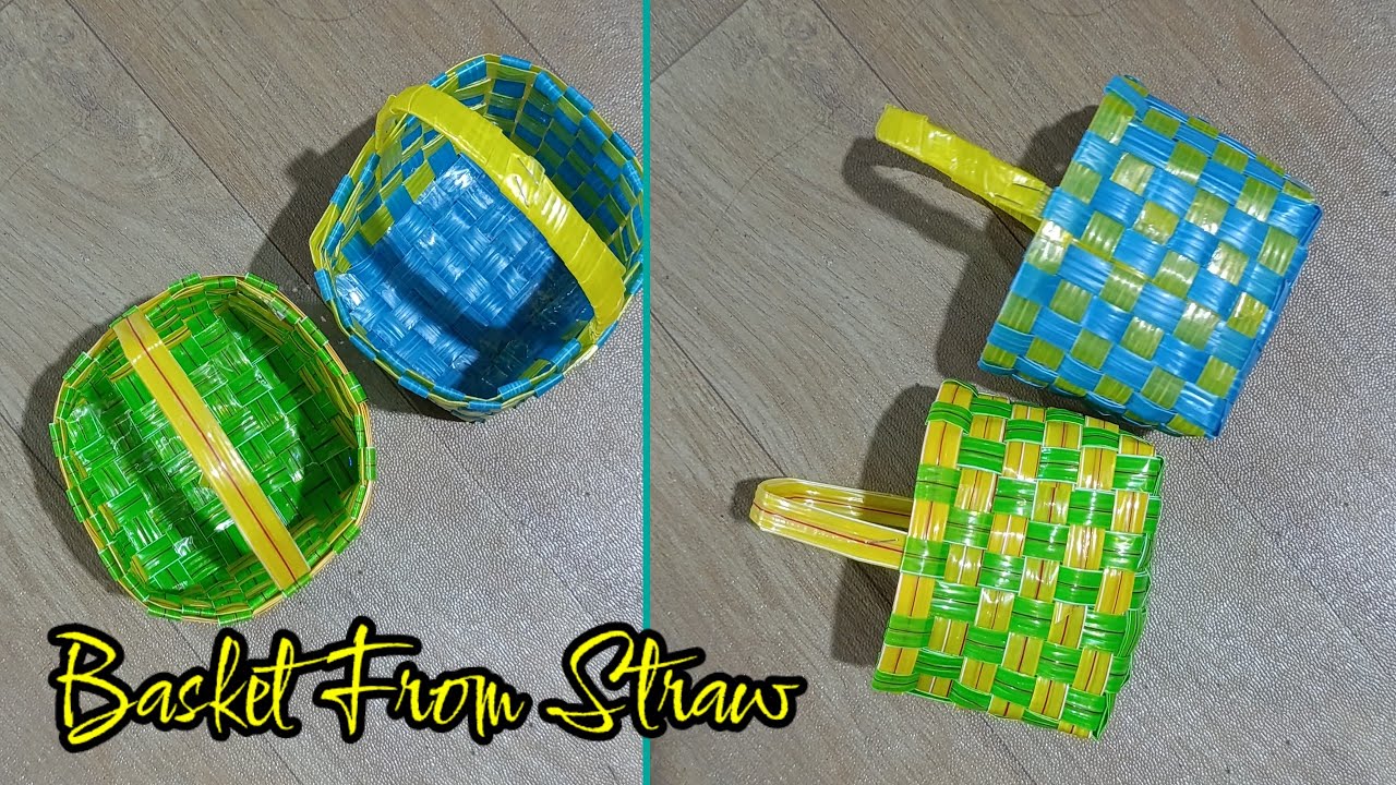 Weaving a small basket 🧺 from drinking Straw with handle