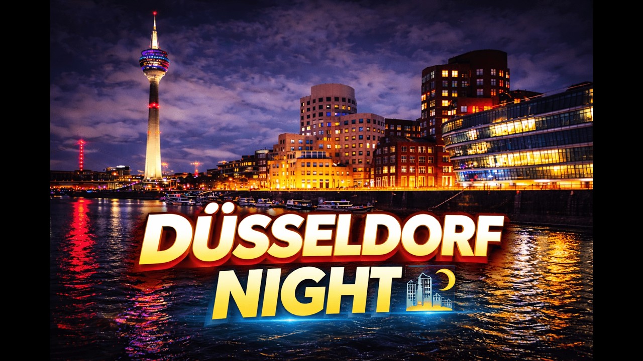 Düsseldorf Night Walk 🇩🇪 4K — Altstadt, Rhine Promenade & MedienHafen After Dark 🌃