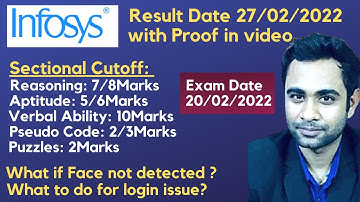 Infosys Result date 27/02/22 with proof | Sectional Cutoff | Face not detected, Login issue