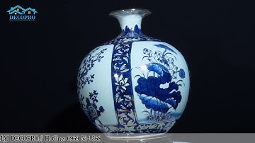 Bình hút tài lộc Tứ Cảnh vẽ vàng 24k H35cm