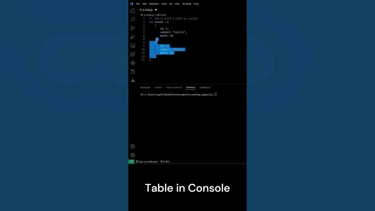 How to print a table in console in javascript shorts shortvideo 