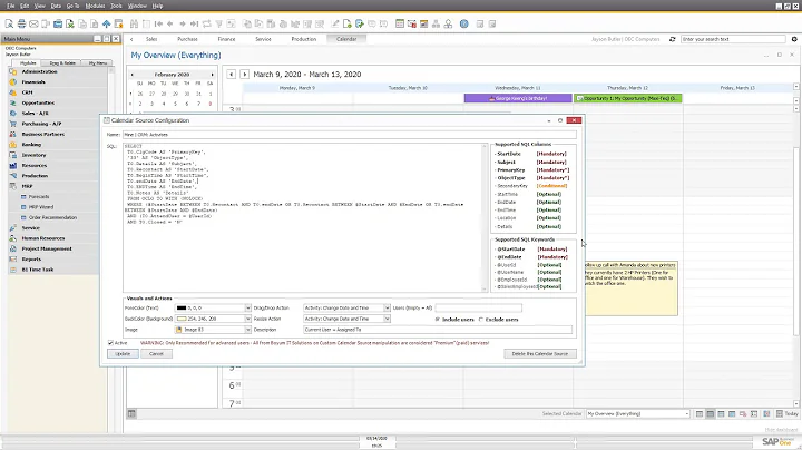 B1 Dashboard - Calendar Widget (Source Configuration) [Advanced]
